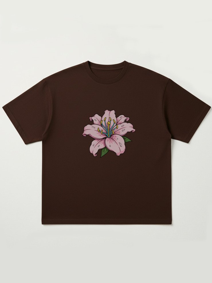 Brown Oversized Floral Graphic T-shirt
